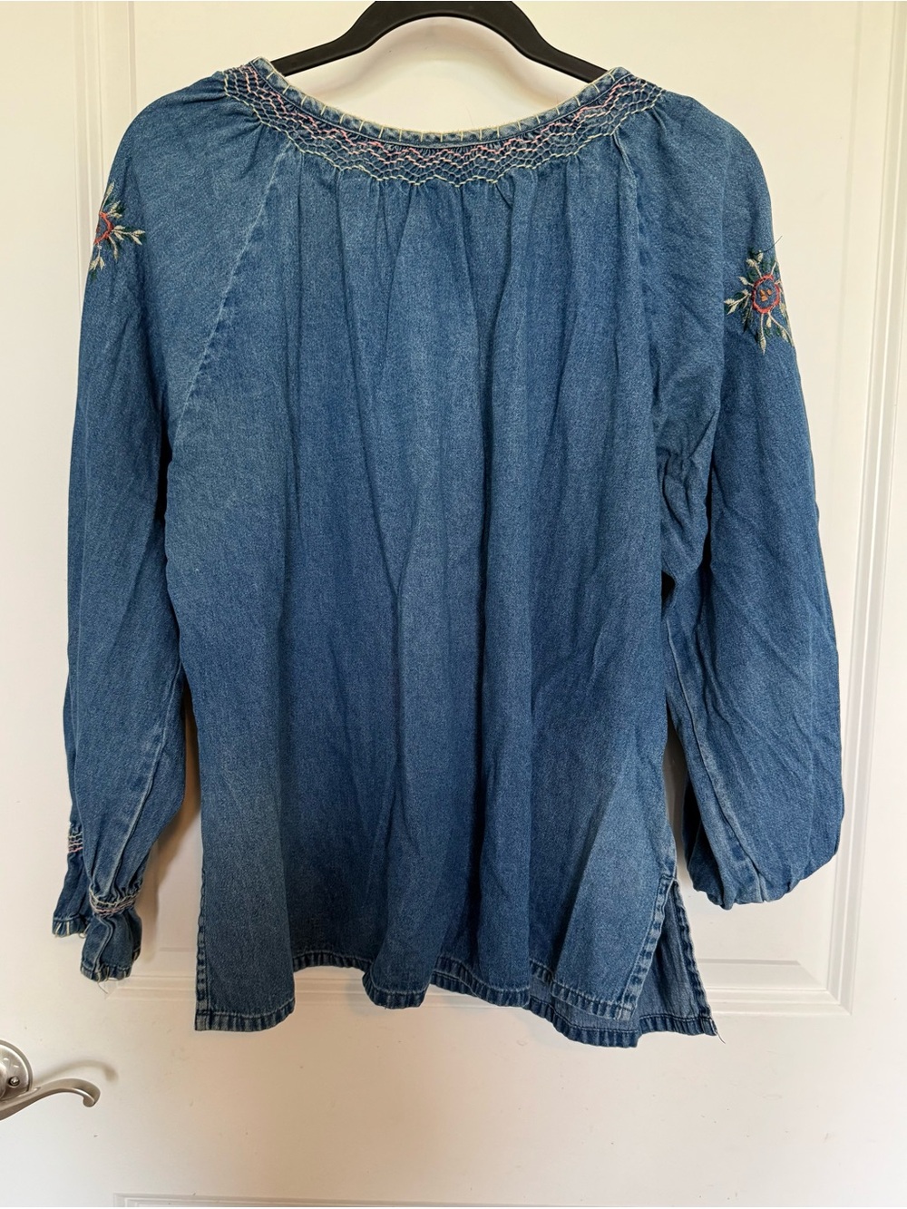 dressbarn Blue Embroidered Peasant Blouse - Picture 2 of 3
